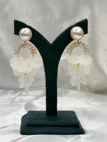 Pearl Stud Floral Drop Earrings with Crystal Detailing,llb555