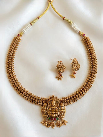 vishu collection ,Antique Gold Lakshmi Temple Necklace,llb879