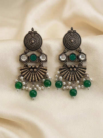 Oxidised Silver Kundan Earrings / LLB004