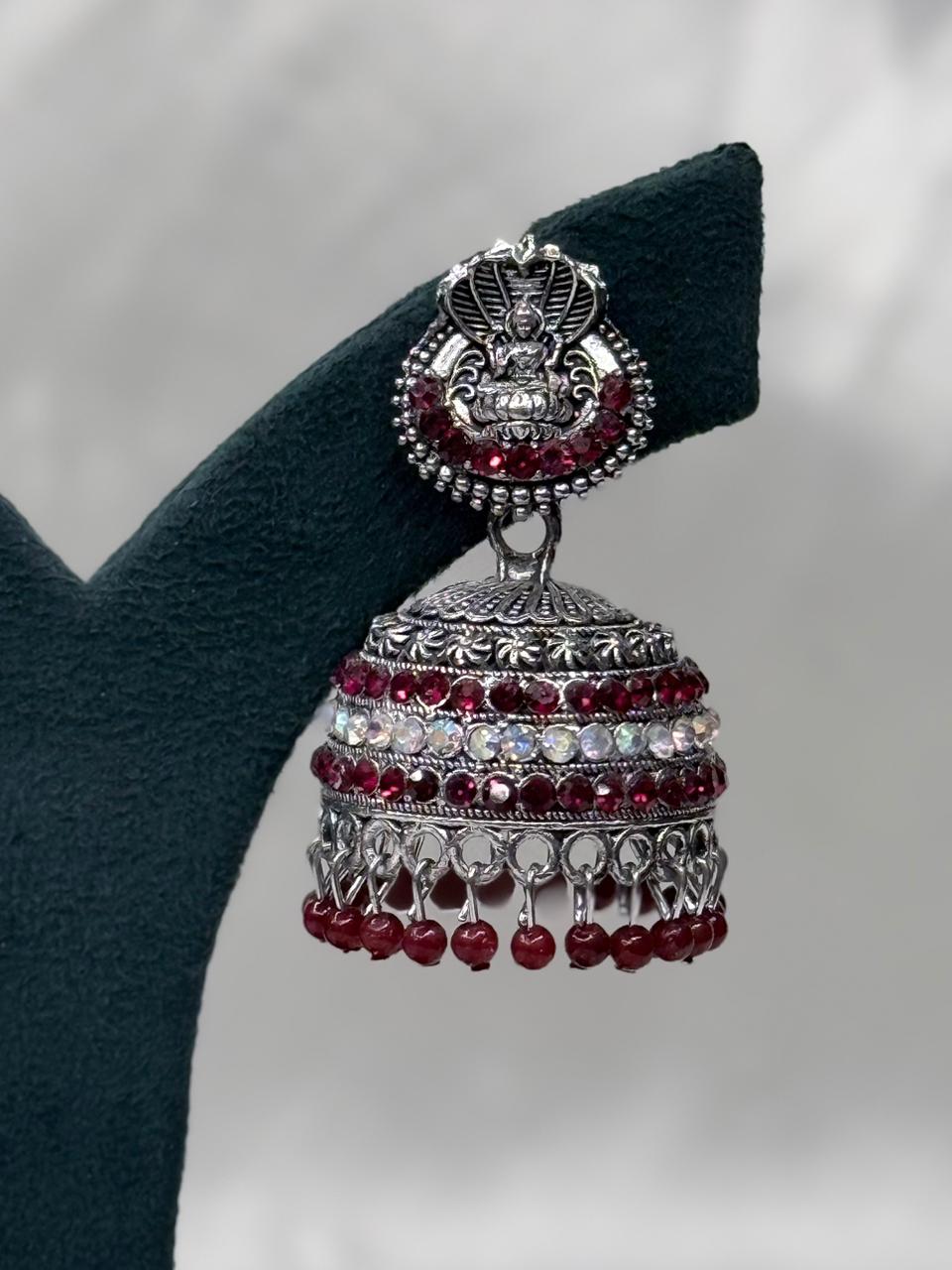 Red Stone Oxidised Peacock Jhumka Earring,llb584