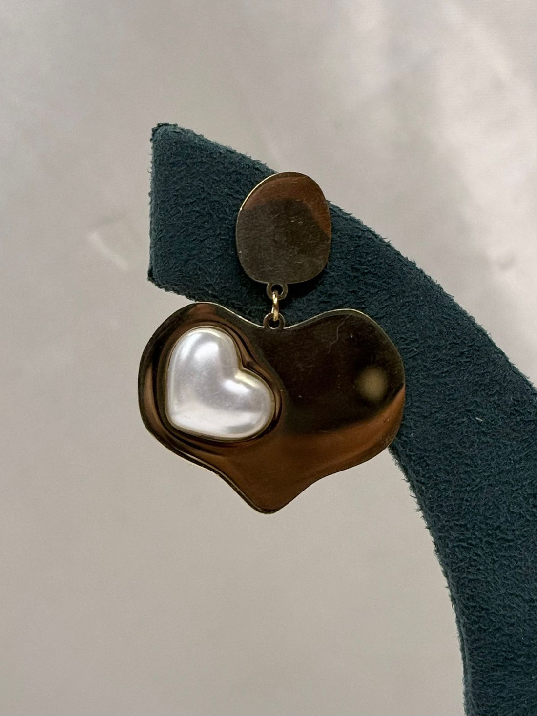 Gold Heart Drop Earrings with Pearl Center,llb713