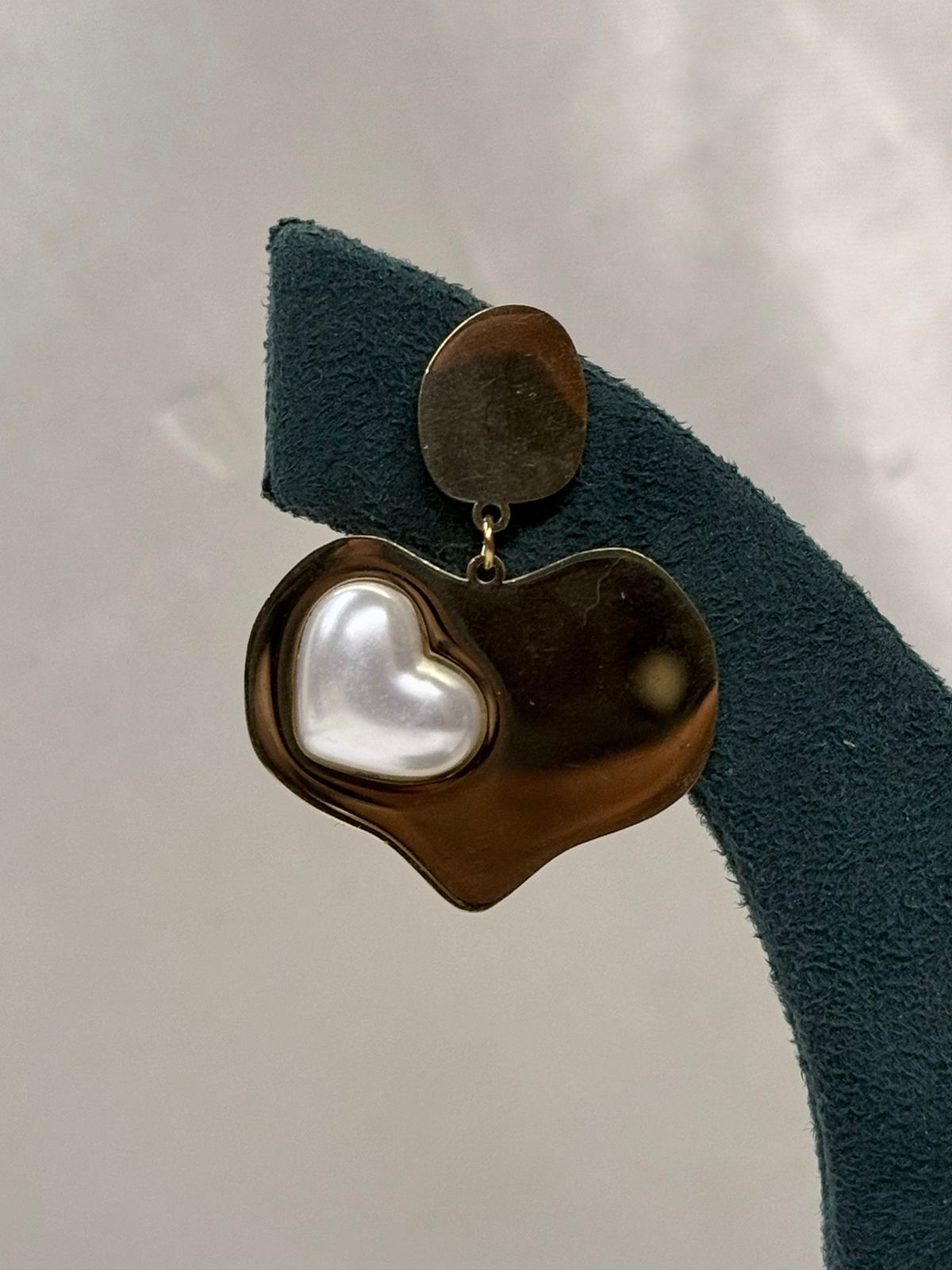 Gold Heart Drop Earrings with Pearl Center,llb713