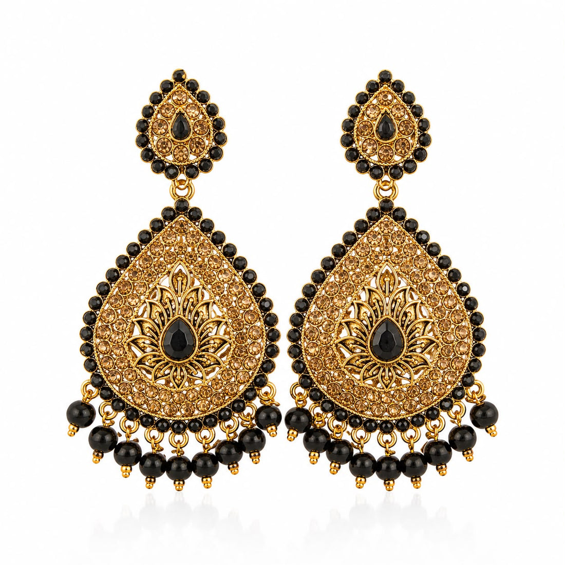 Black Gold Teardrop Chandbali Earrings | llb0147