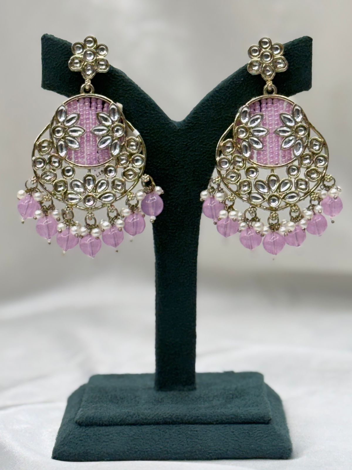 Pink Kundan Chandbali Earrings for Women | Pearl Drop Floral,llb631