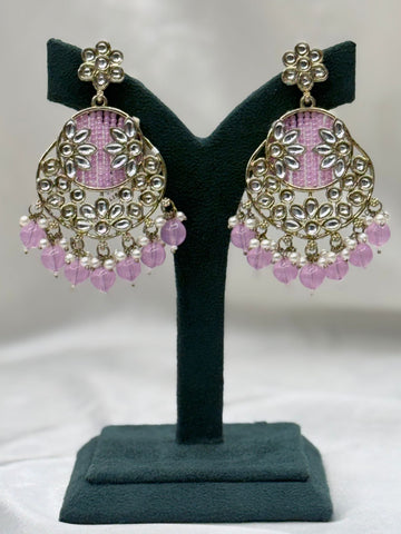 Pink Kundan Chandbali Earrings for Women | Pearl Drop Floral,llb631