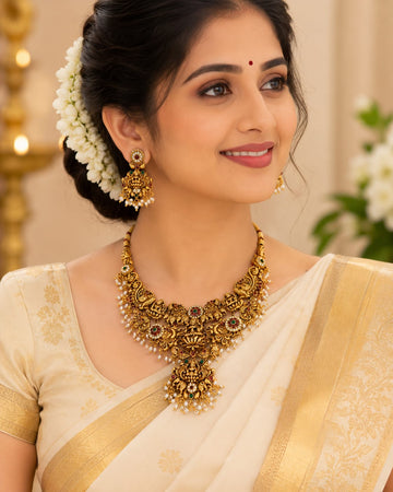 Antique Gold Temple Necklace Set | OL 94