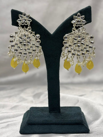 Gold Finish Kundan Chandbali Earrings with Yellow Drops,llb613