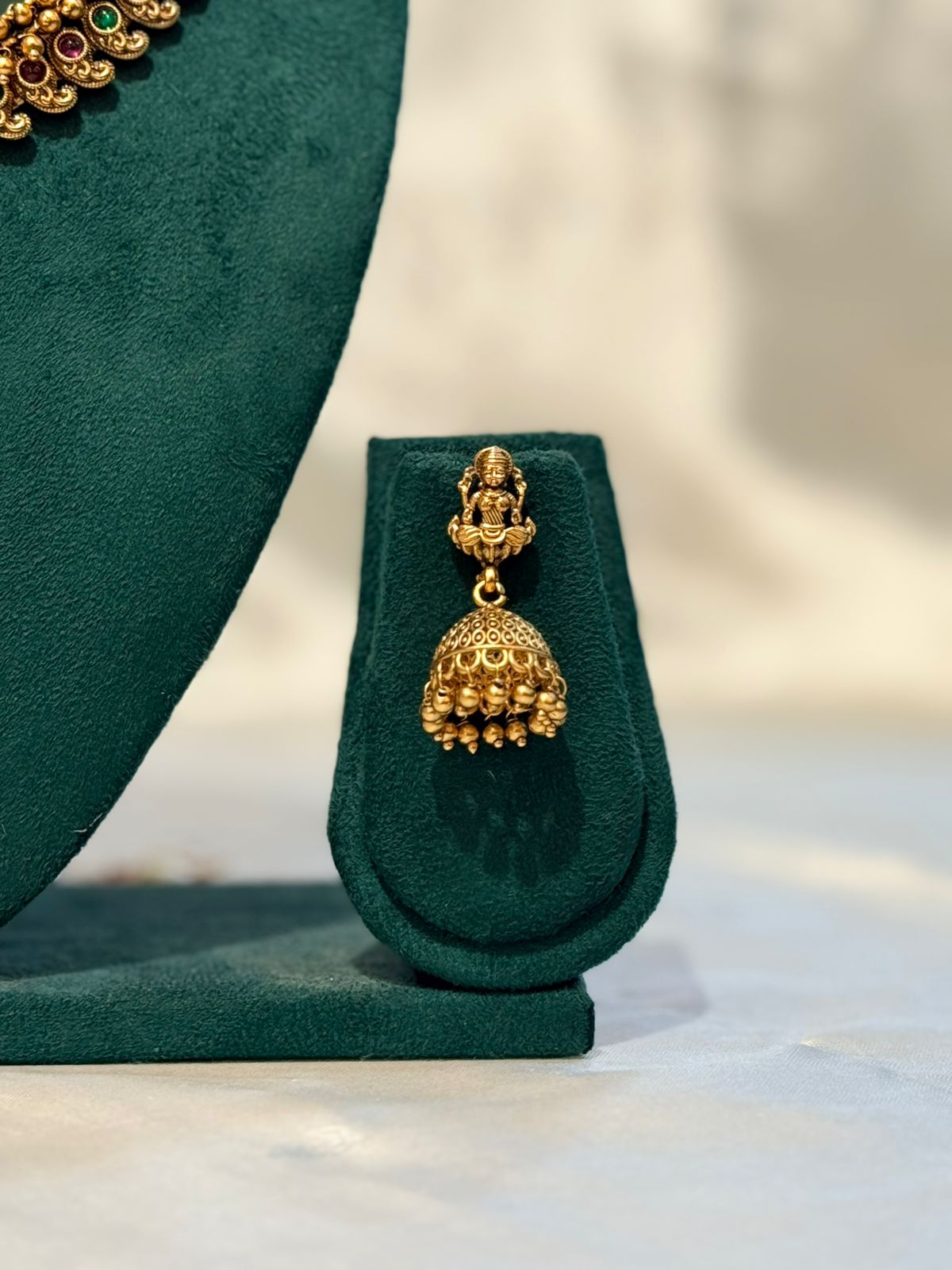 Lakshmi Temple Necklace & Jhumka Earring Set – Antique Gold | llb057