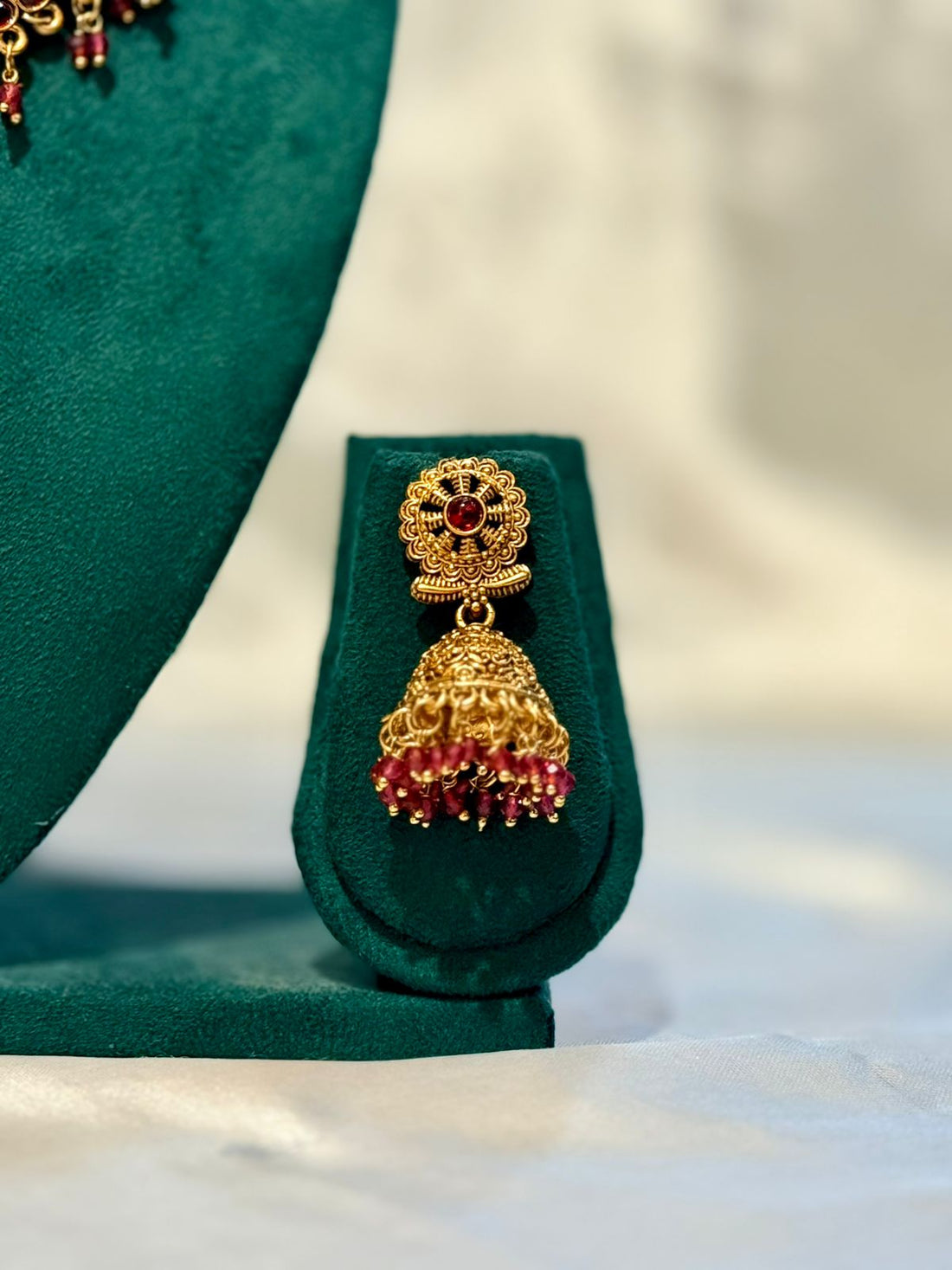Lakshmi Peacock Temple Necklace & Jhumka Earring Set – Antique Gold | llb058