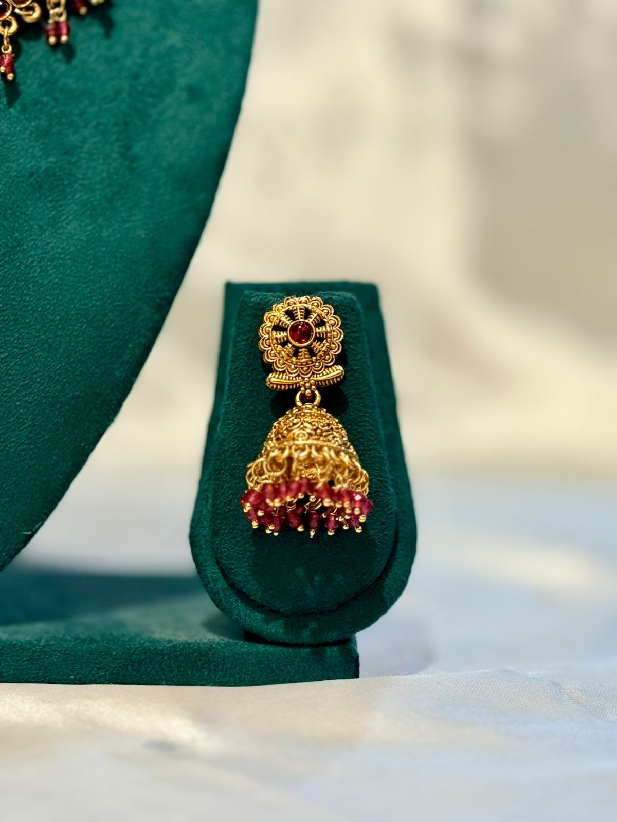 Lakshmi Peacock Temple Necklace & Jhumka Earring Set – Antique Gold | llb058