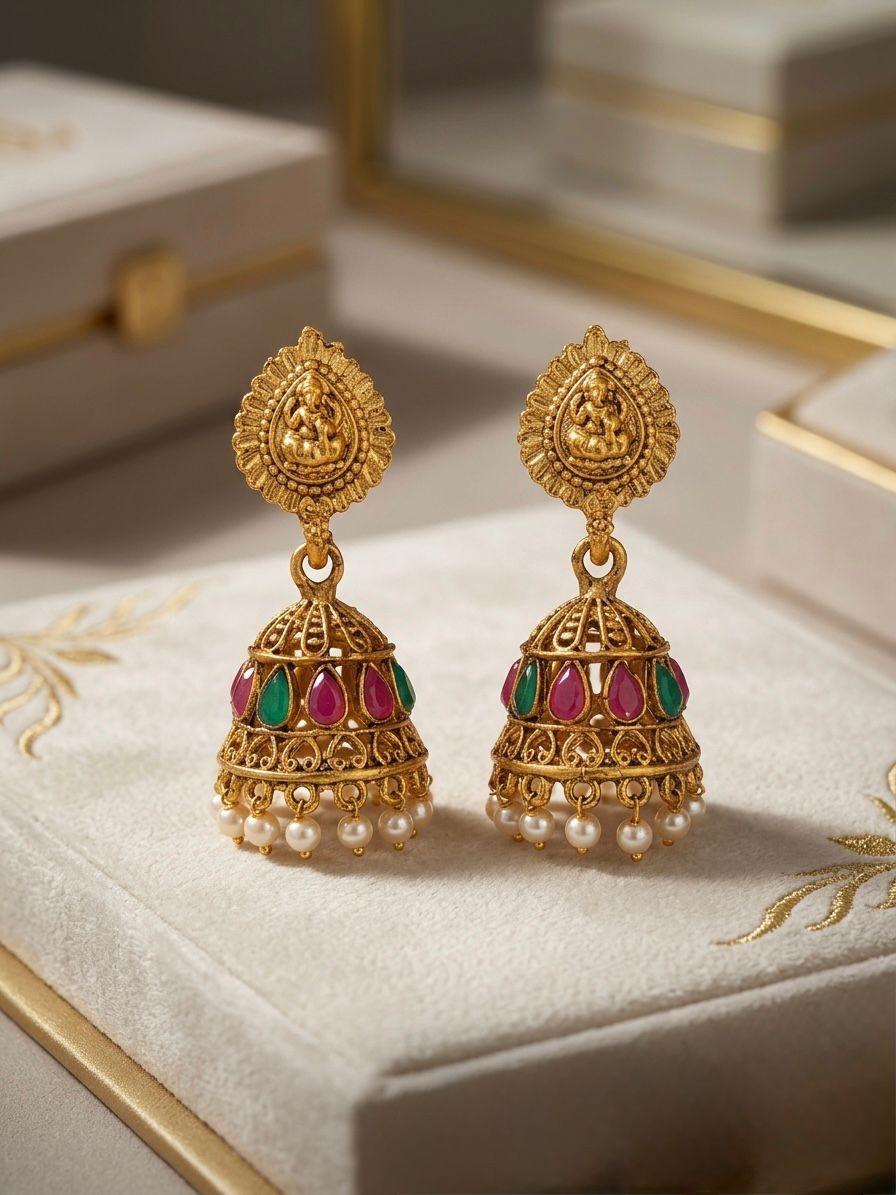 Antique Gold Lakshmi Temple Jhumka Earrings | llb0140