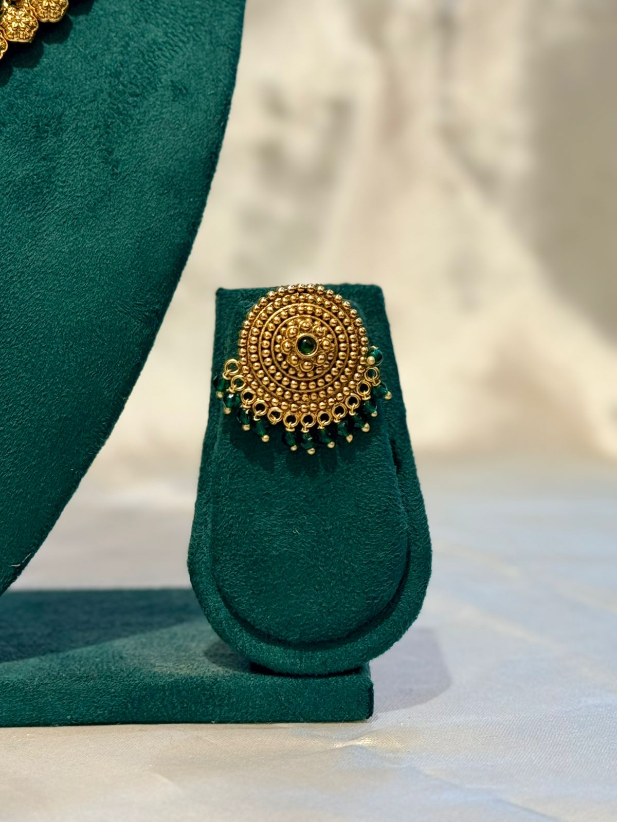 Emerald Green Beads Gold Temple Necklace & Earring Set | llb059