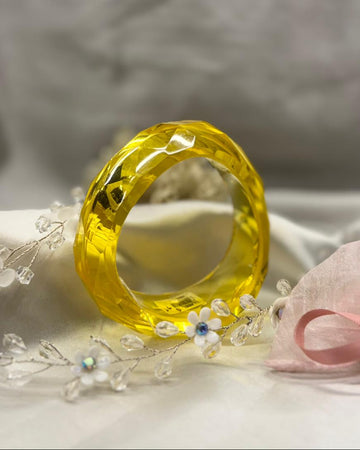 Bright Yellow Faceted Bangle with Delicate Floral Accents,llb315
