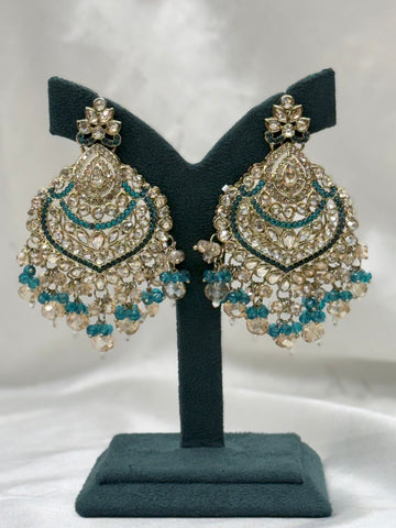 Emerald Green Kundan Chandbali Earrings for Women,llb630