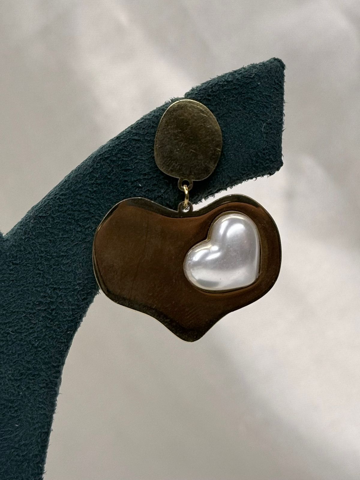 Gold Heart Drop Earrings with Pearl Center,llb713