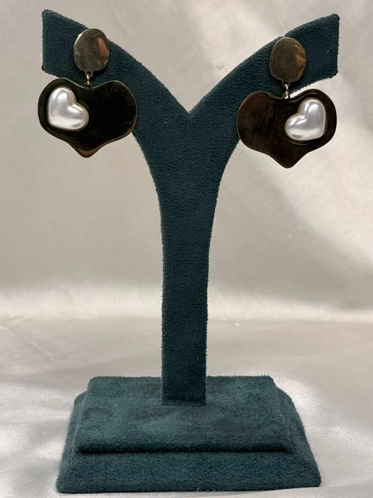 Gold Heart Drop Earrings with Pearl Center,llb713