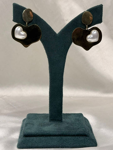 Gold Heart Drop Earrings with Pearl Center,llb713