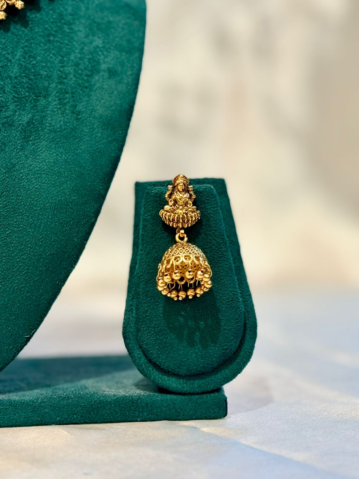 Lakshmi Floral Temple Necklace & Jhumka Earring Set – Antique Gold | llb061