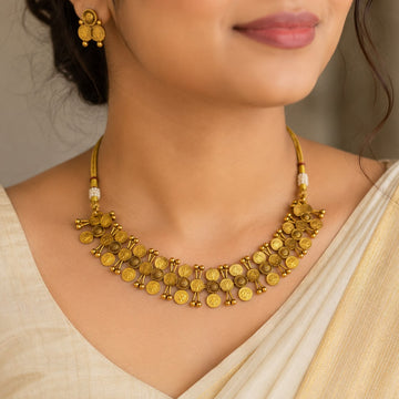 Antique Gold Lakshmi Coin Necklace with Matching Earrings | OL156