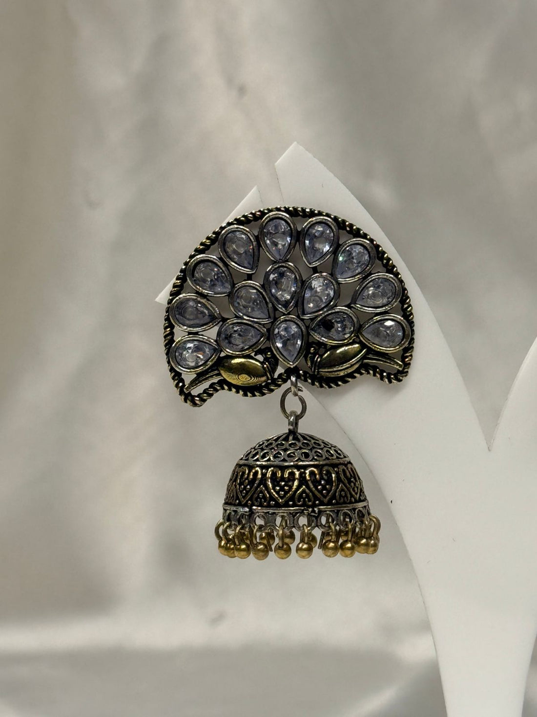 Antique Gold Peacock Design Jhumka Earrings with Crystal Stones,llb643