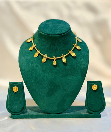 Lakshmi Charm Temple Necklace & Stud Earring Set – Antique Gold | llb063