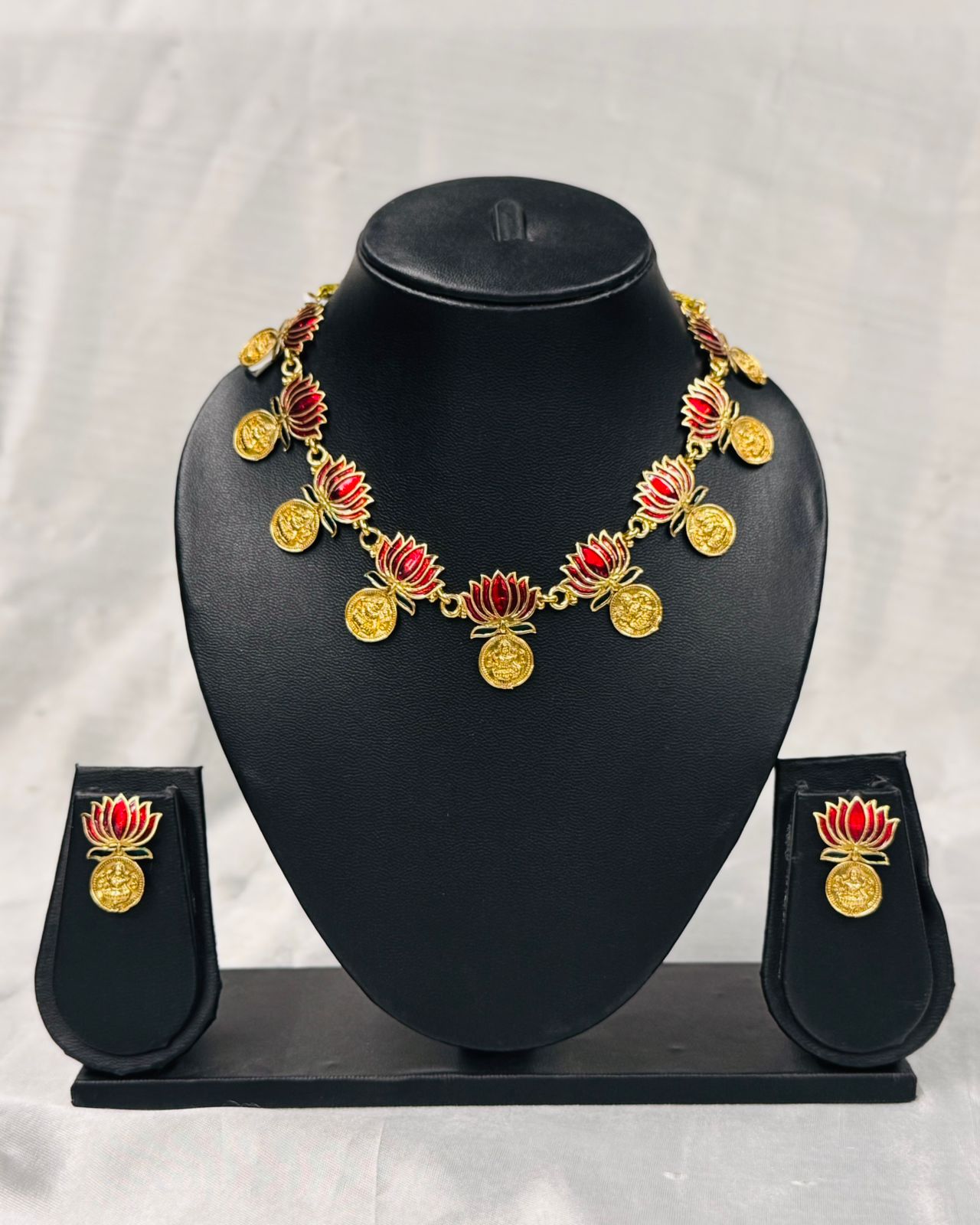 Red Lotus Temple Necklace with Earrings set,llb310