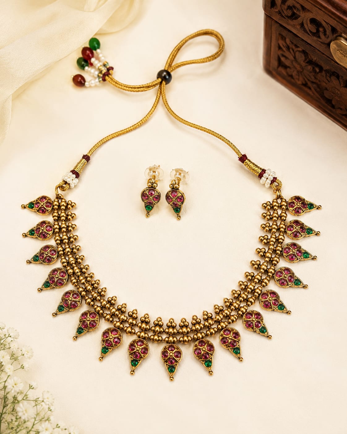 Antique Gold Beaded Kemp Necklace Set | OL139