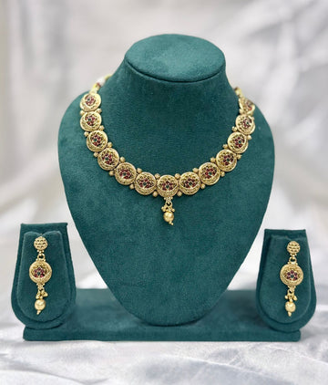 Traditional Antique Gold Necklace Set with Ruby Stone Work ,llb425
