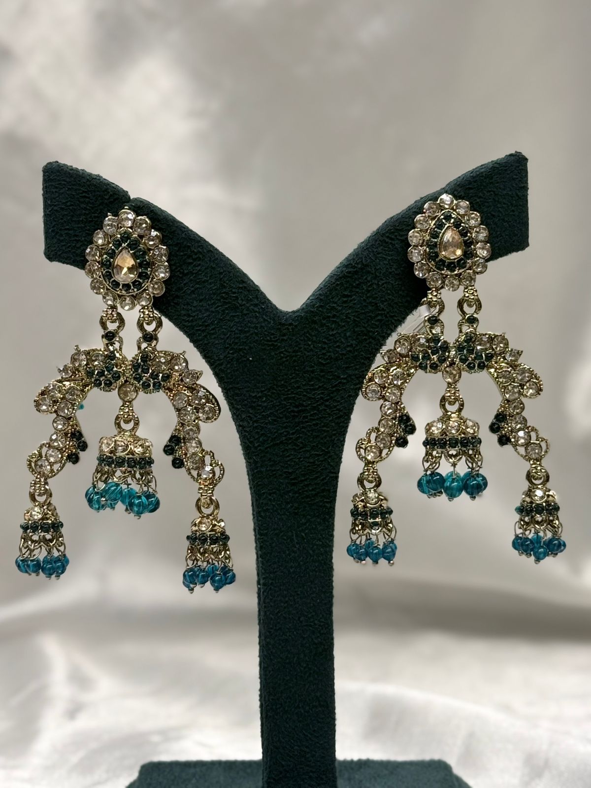 Green Kundan Jhumka Earrings with Crystal Stones,llb621