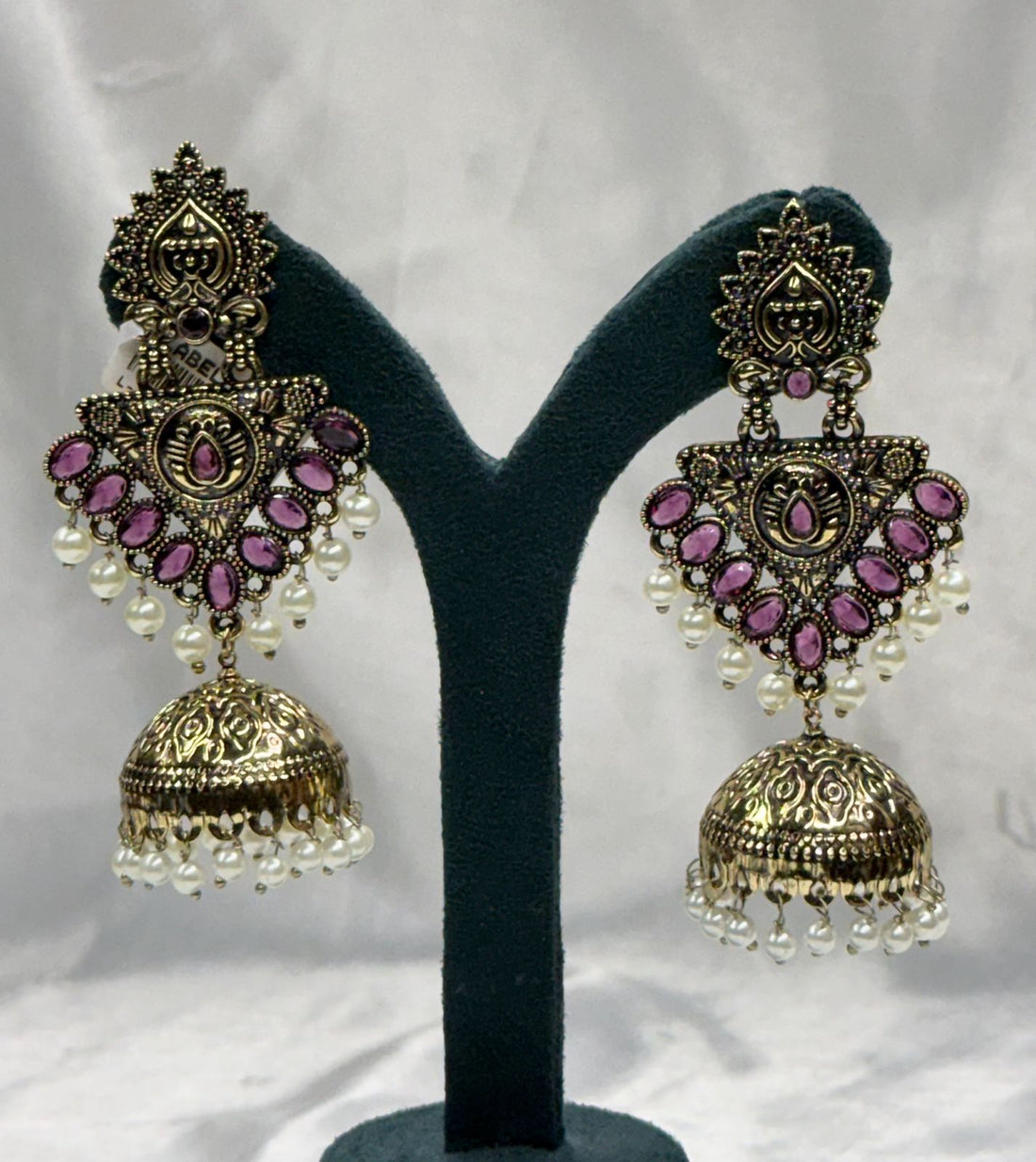 Antique Gold Finish Ruby Stone Jhumka Earrings,llb551