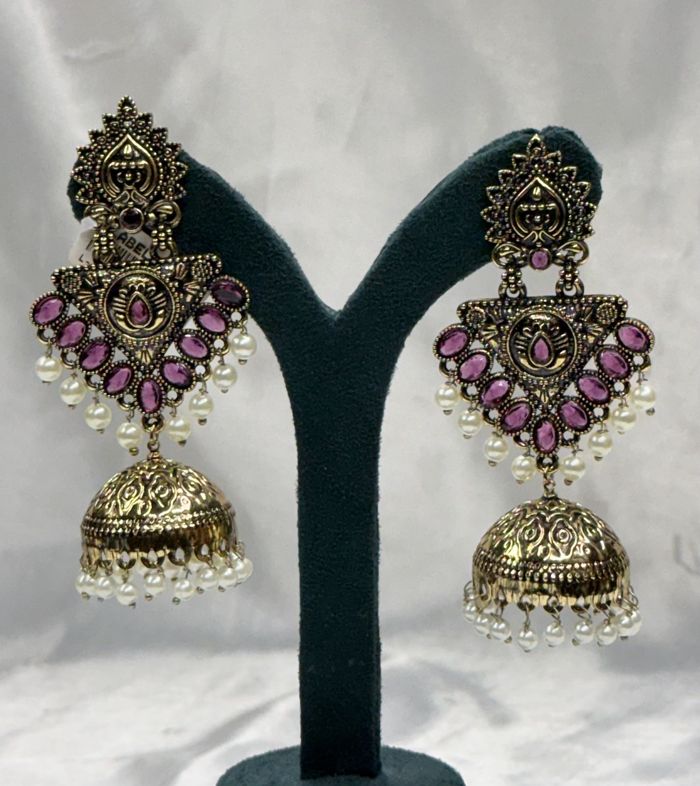 Antique Gold Finish Ruby Stone Jhumka Earrings,llb551