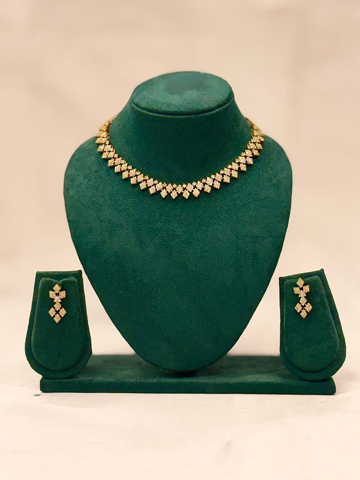 Gold Diamond Necklace Set with Drop Earrings | OL50