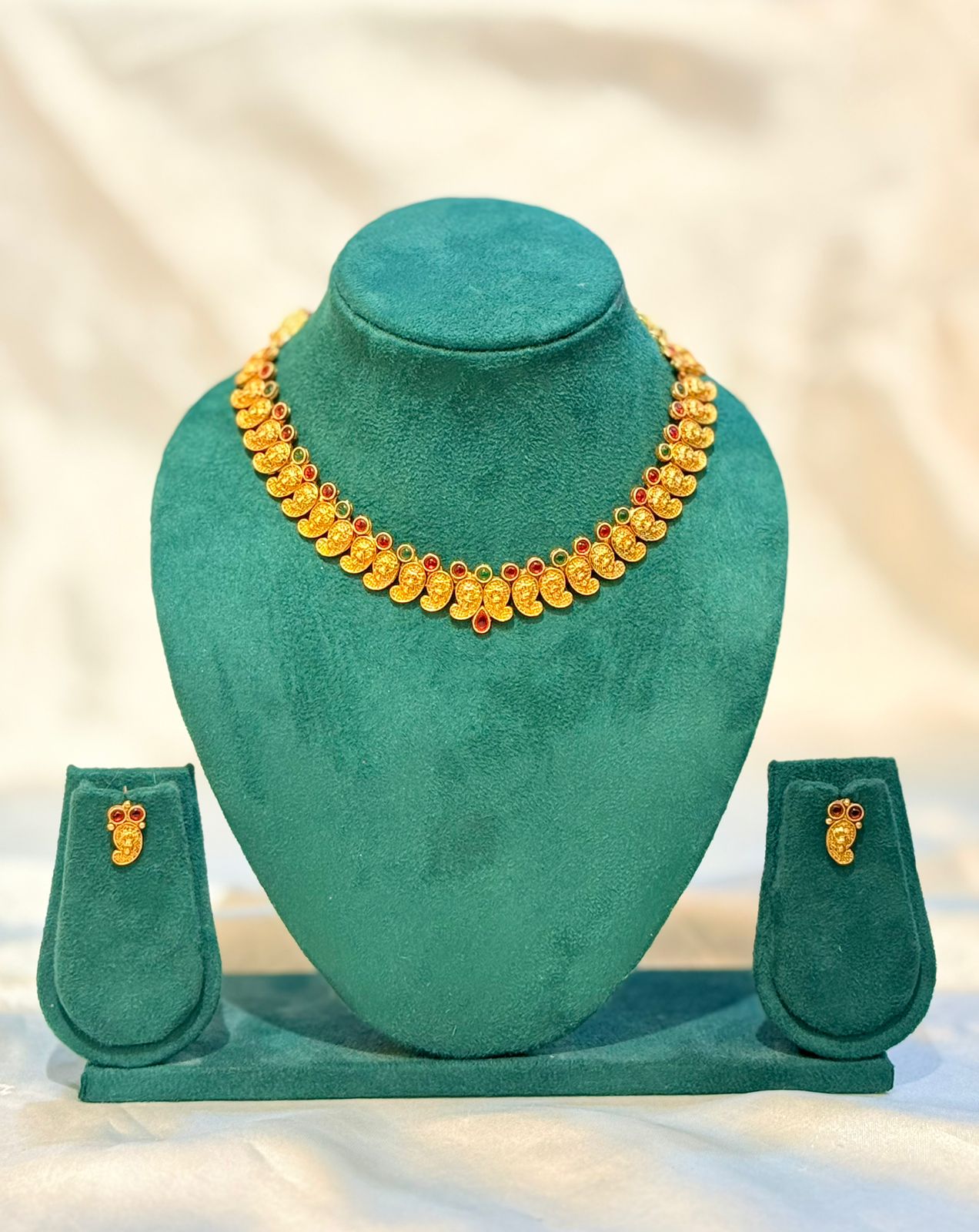Lakshmi Kasu Coin Necklace & Earring Set with Ruby Emerald Stones | llb071