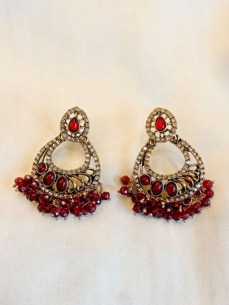 Ruby Red Chandbali Earrings | llb0118