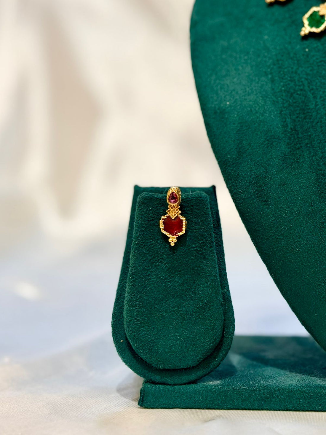 Ruby Emerald Square Charm Gold Necklace & Drop Earring Set | llb074