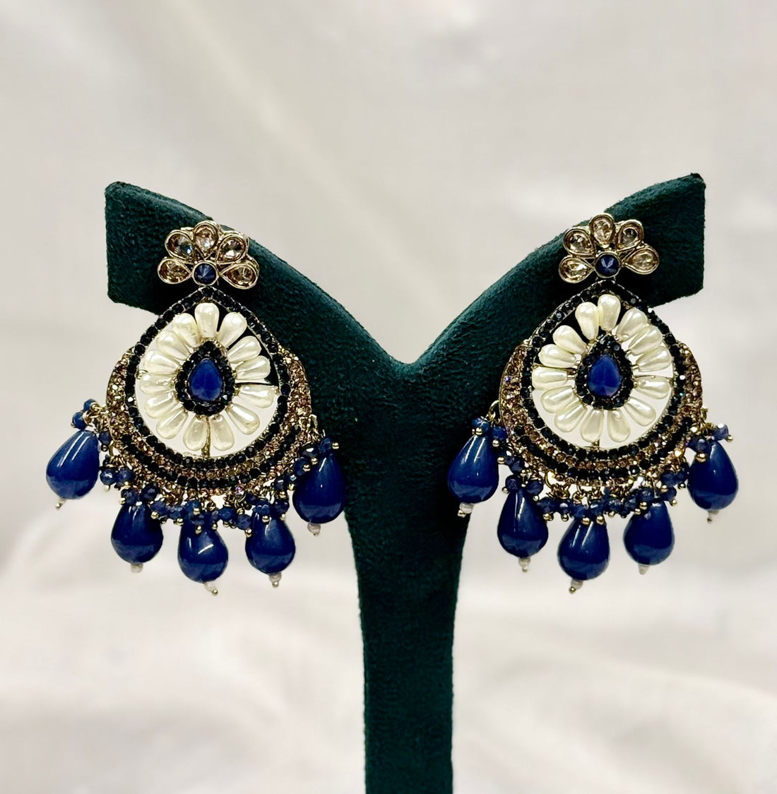 Blue & White Stone Designer Earrings | Antique Finish,llb434