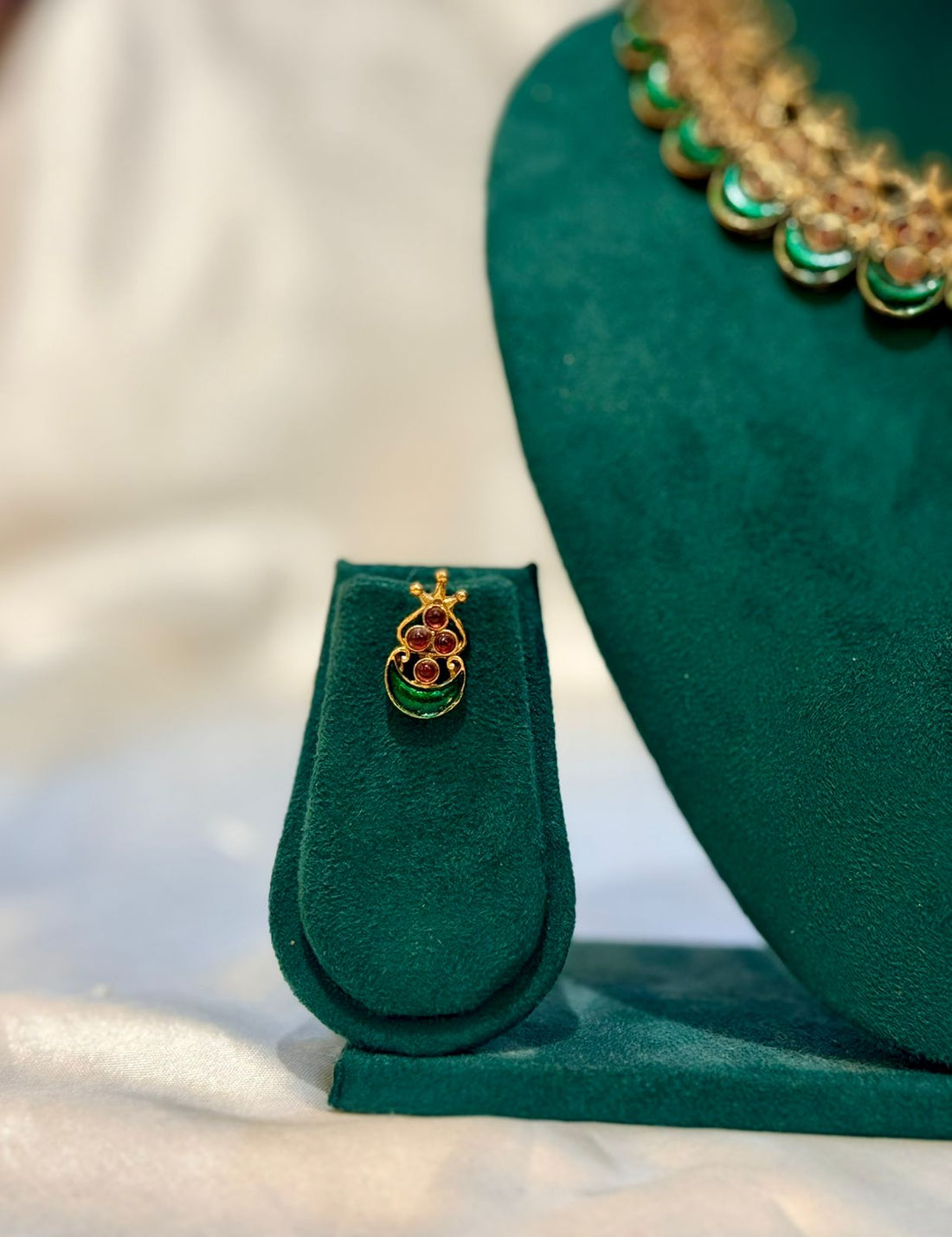 Green Meenakari Ruby Filigree Gold Choker Necklace & Earring Set | llb079