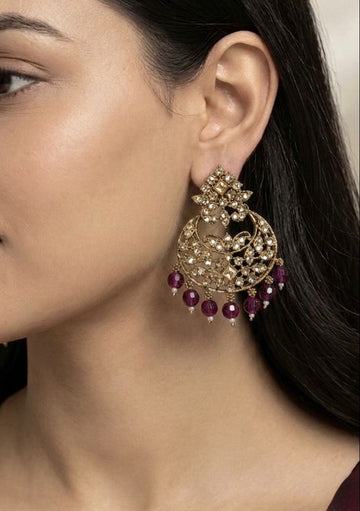 Diamond CZ Chandbali Earrings with Ruby Drops / llb0015