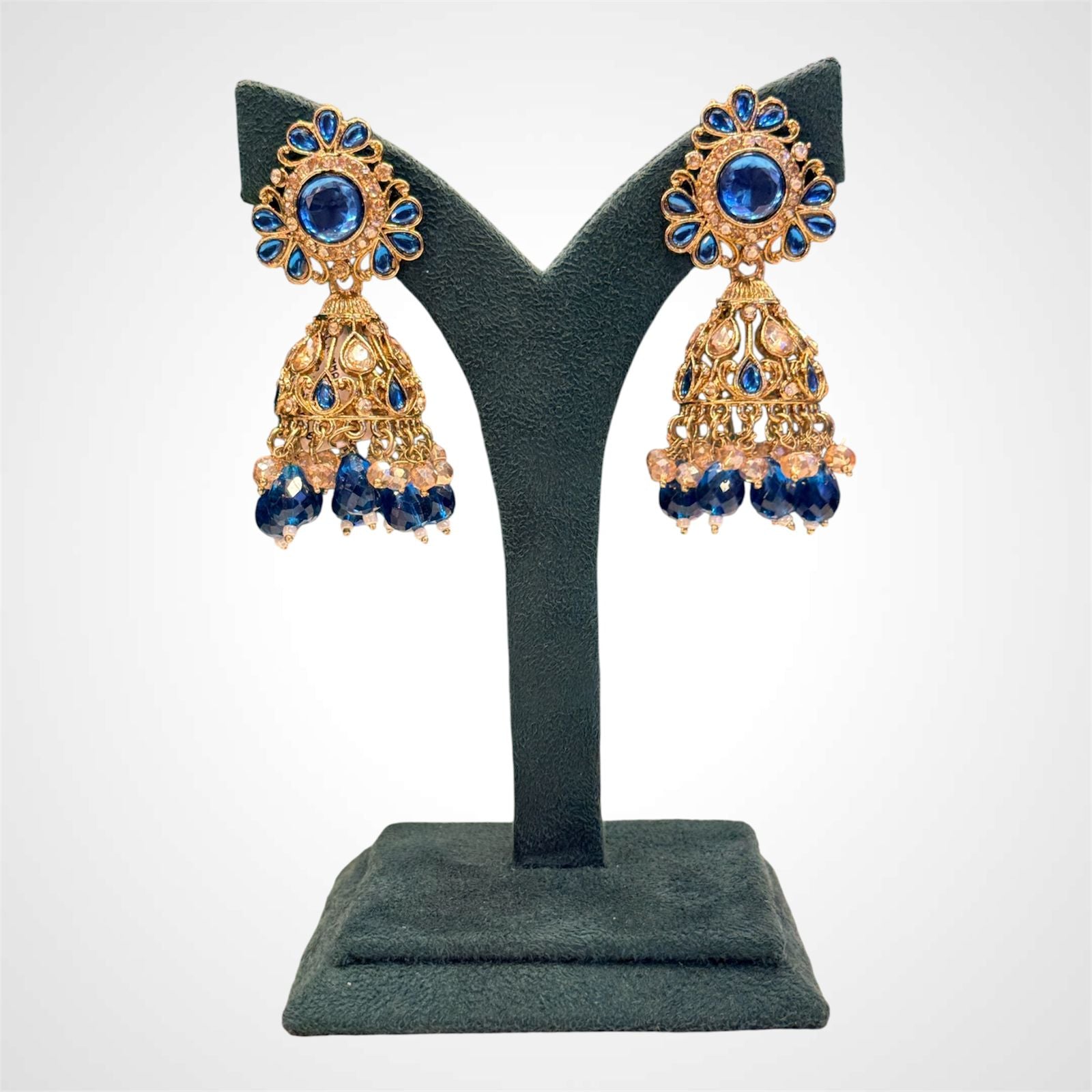 Blue stoned jumkas Earrings | llb973