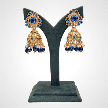 Blue stoned jumkas Earrings | llb973