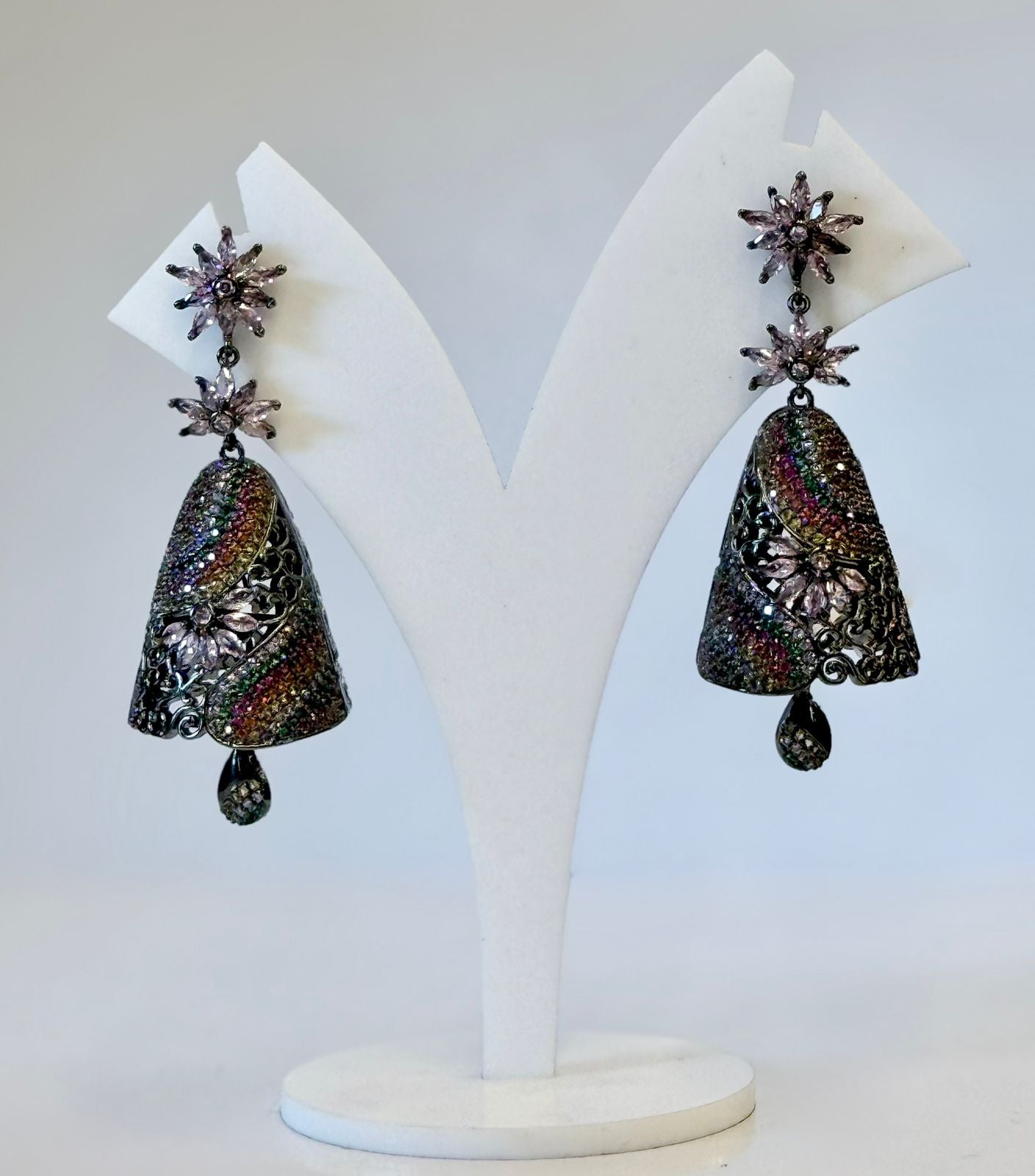 Pink Floral Multicolor Stone Oxidised Dangle Earrings for Women,llb648