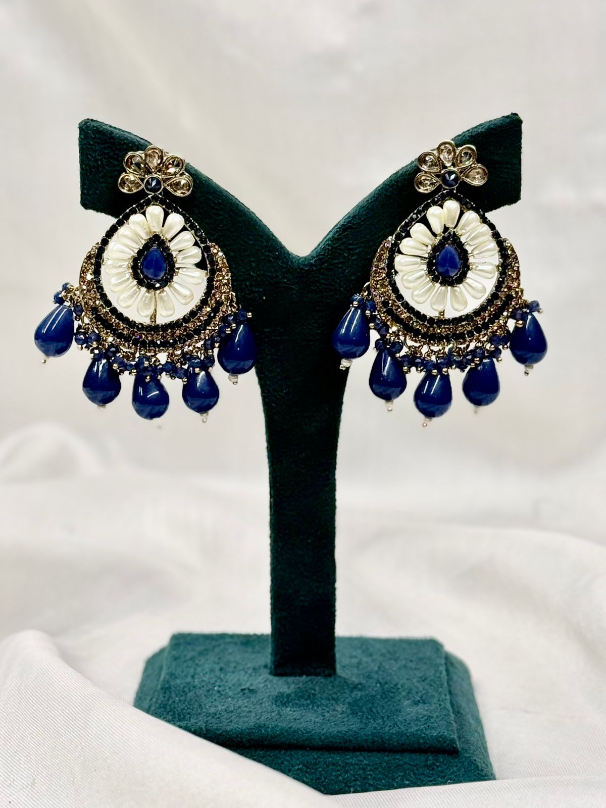 Blue & White Stone Designer Earrings | Antique Finish,llb434