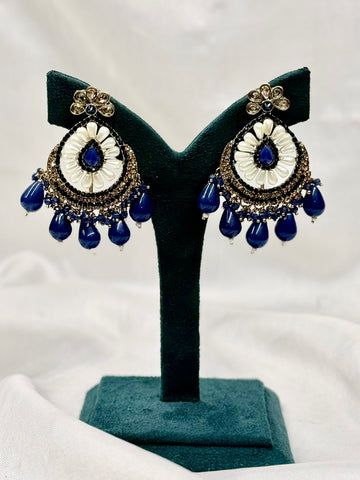 Blue & White Stone Designer Earrings | Antique Finish,llb434