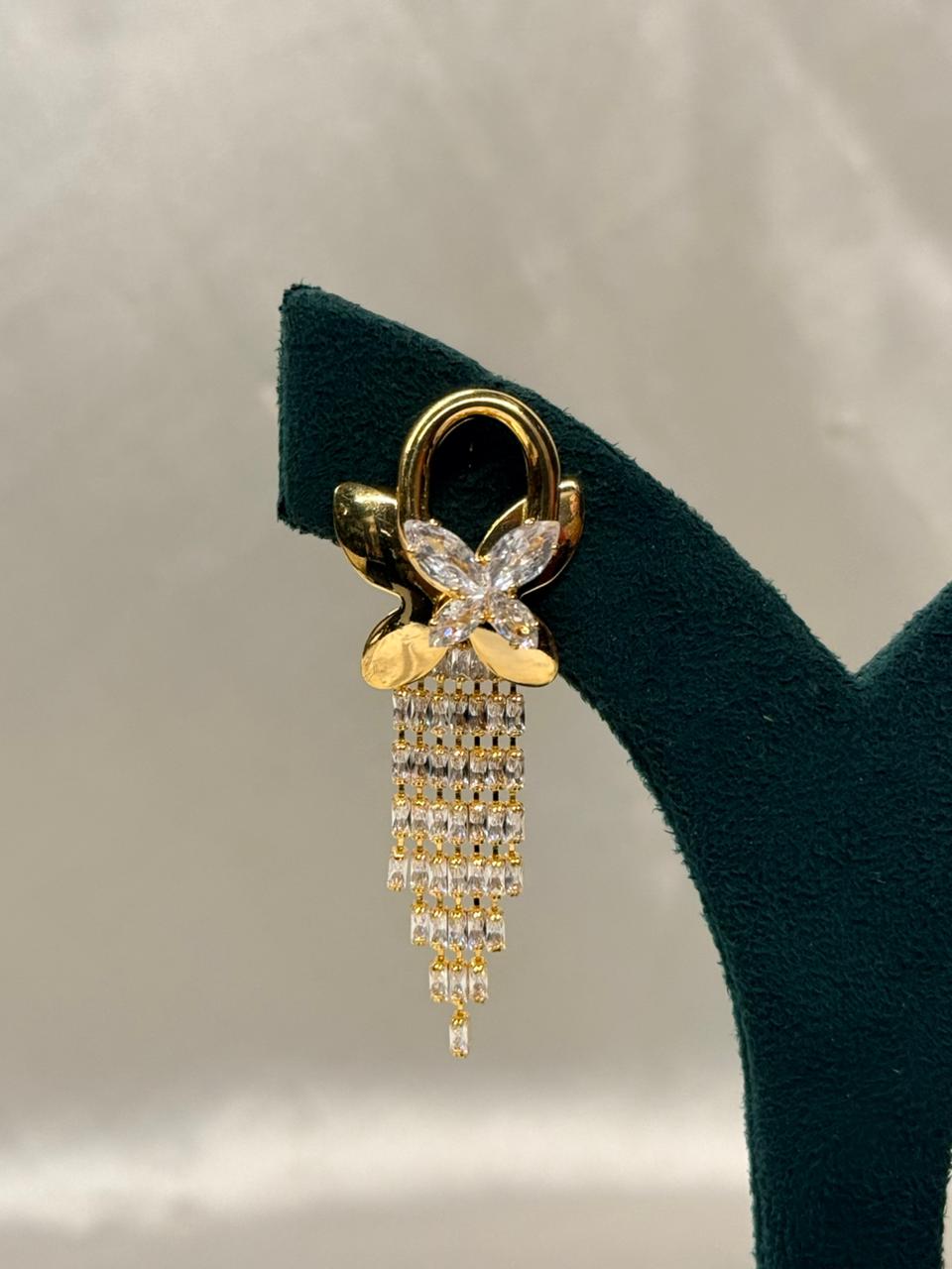 Gold Flower Drop Earrings with Crystal Tassels ,llb705