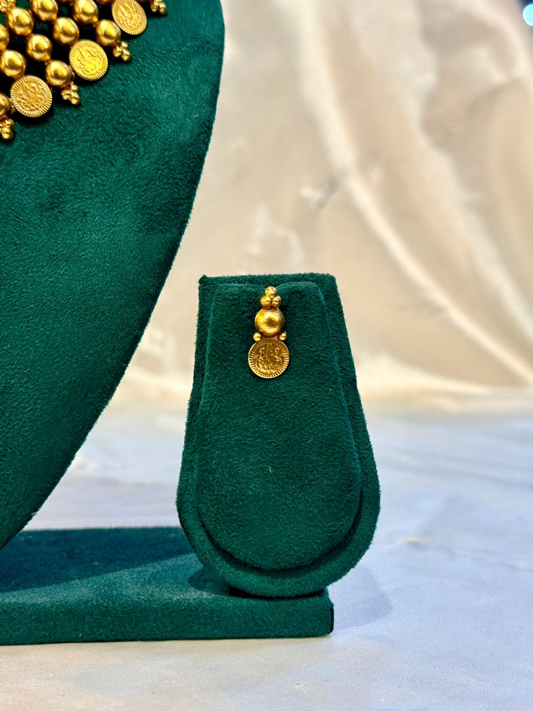 Antique Gold Multi-Layer Ball Bead Kasu Choker Necklace & Earring Set | llb081