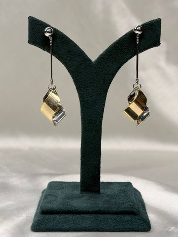 Modern Silver & Gold Geometric Drop Earrings,llb707