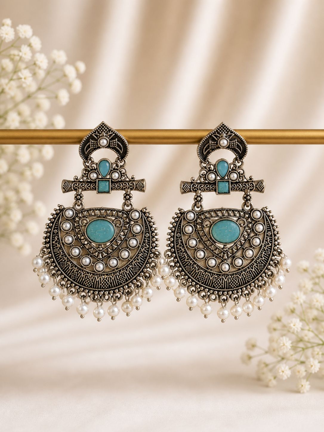 Oxidised Silver Chandbali Earrings | LLB009