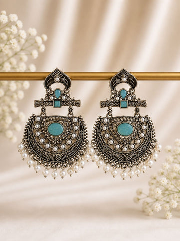 Oxidised Silver Chandbali Earrings | LLB009