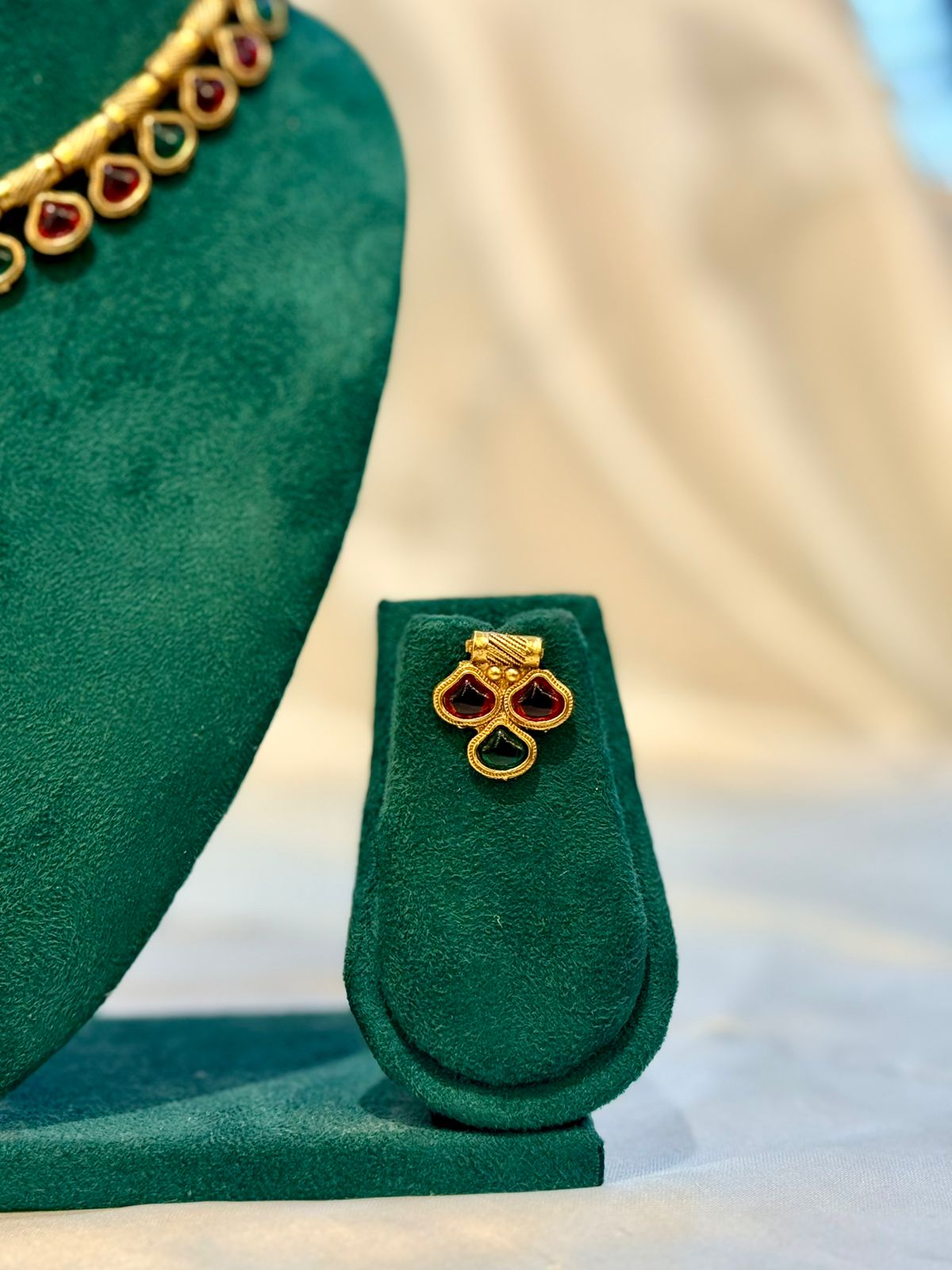 Antique Gold Ruby Emerald Kundan Teardrop Choker Necklace & Stud Earring Set | llb085