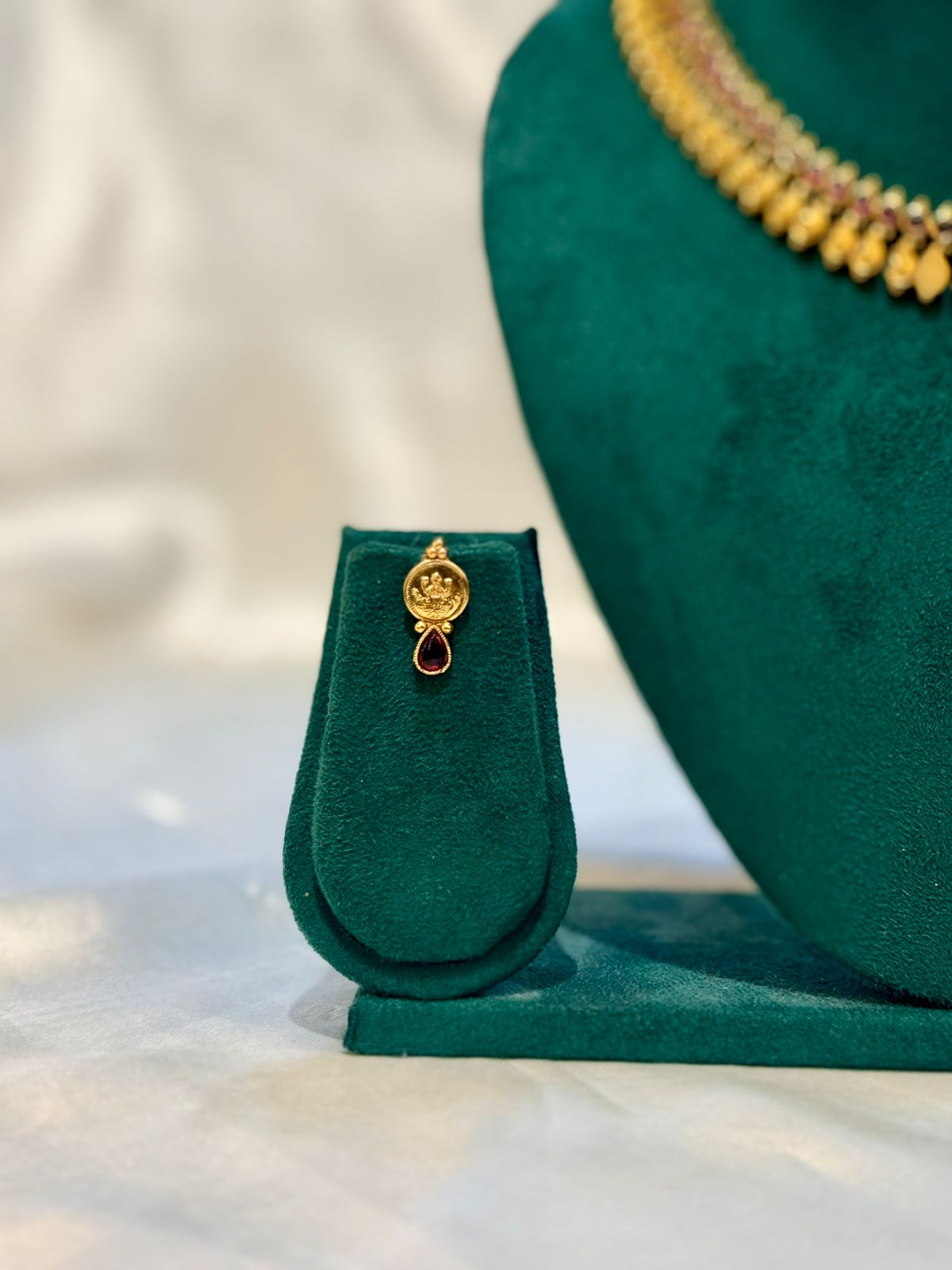 Antique Gold Ruby Mango Leaf Choker Necklace & Lakshmi Coin Drop Earring Set | llb086